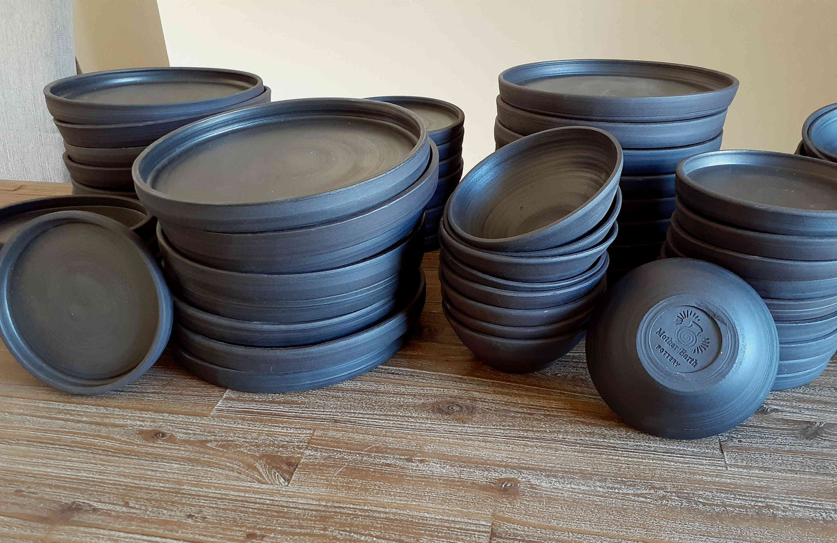 Matte black dinner set stoneware – Mother Earth Pottery