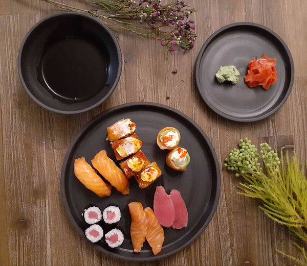 Matte black dinner set - 24 piece set - stoneware