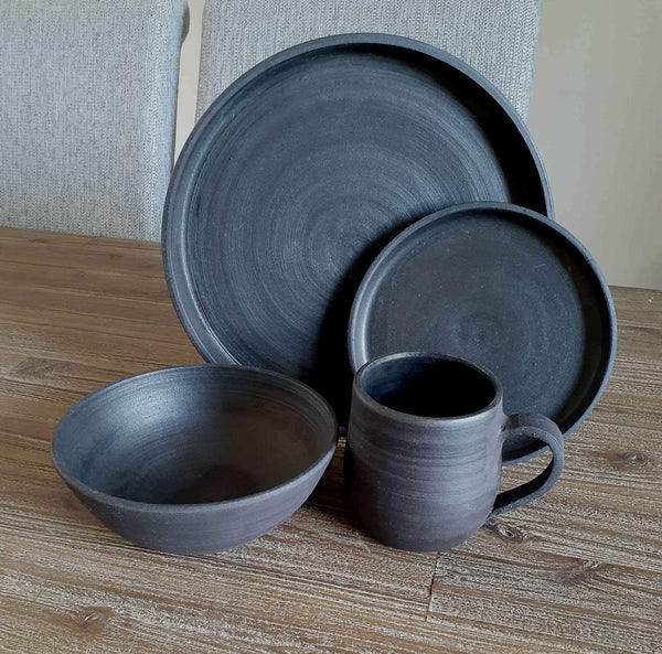 black dinnerware dinner set matte clay stoneware organic ceramics cape town