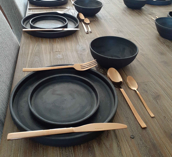 black dinnerware dinner set matte clay stoneware organic ceramics cape town