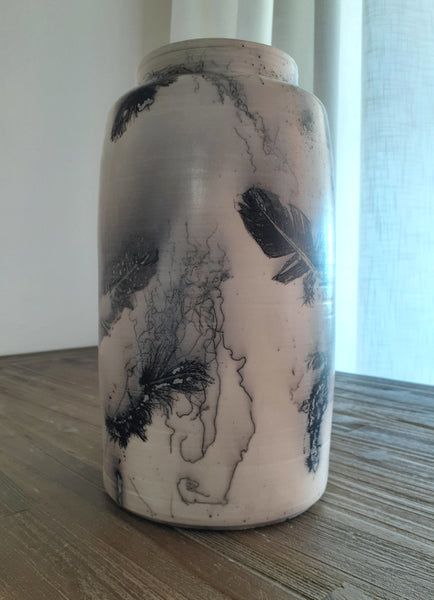 feathers and horsehair large ceramic pottery vase