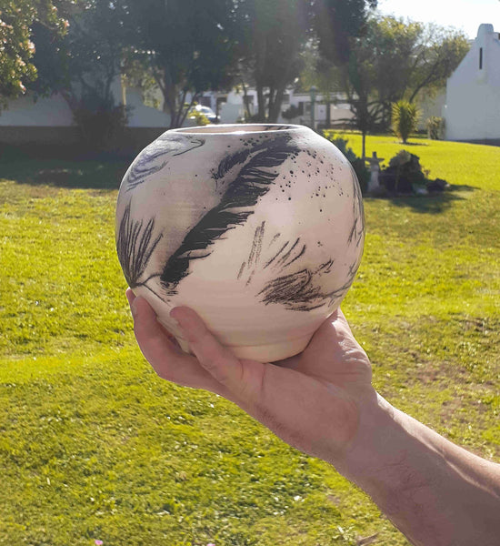 feathers and horsehair vase clay organic pottery cape town