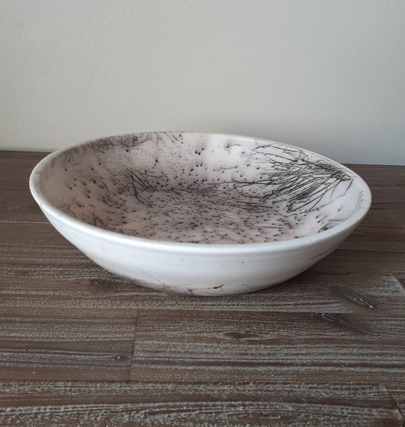 feathers and horsehair ceramic plate organic pottery