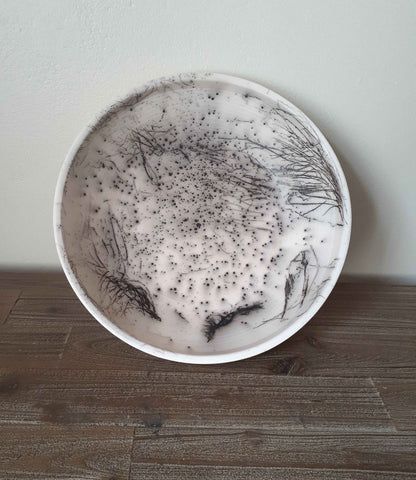 feathers and horsehair ceramic plate organic pottery