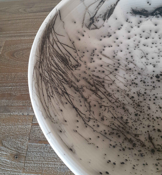 feathers and horsehair ceramic plate organic pottery