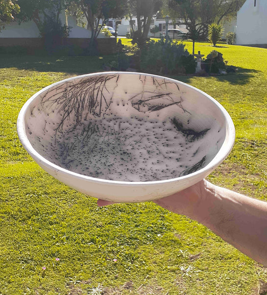 feathers and horsehair ceramic plate organic pottery